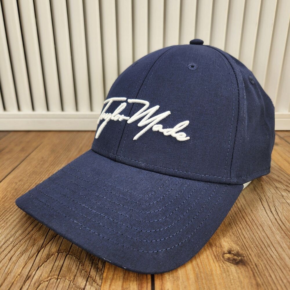 TaylorMade Script Seeker Golf Hat Navy Blue White Cursive Embroidery Sport Cap